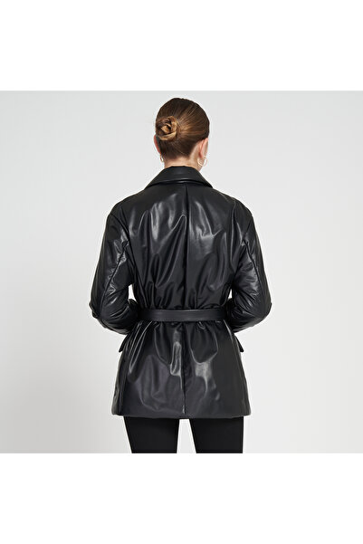 Desa Lena Siyah Kadın Puffer Deri Kaban