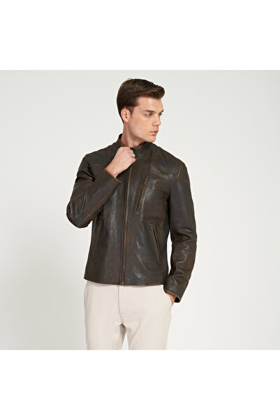 Desa Zenon Konyak Erkek Vintage Deri Ceket