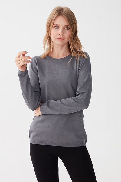 Desen Triko Γυναικεία μπλούζα Lycra μακρυμάνικη Basic Crew Neck Γκρι
