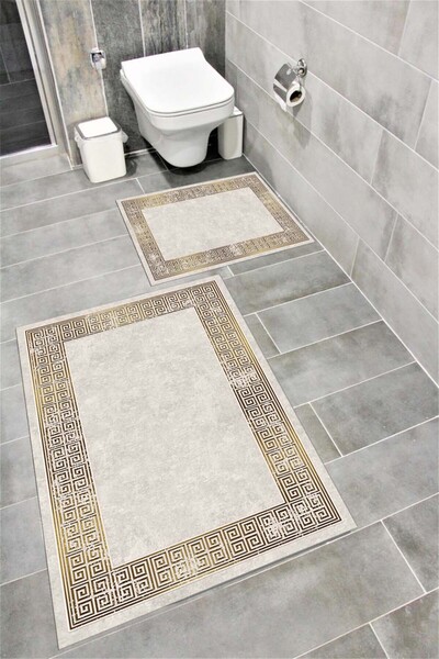 Bordo Halı مجموعة سجادة حمام مزخرفة ماصة للماء وناعمة وغير قابلة للانزلاق ومم...