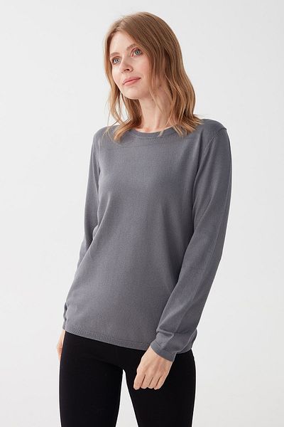 Desen Triko Γυναικεία μπλούζα Lycra μακρυμάνικη Basic Crew Neck Γκρι