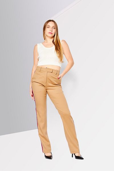 PİNKO Women Regular Fit Textured Stretchable Chino Pants, Khaki