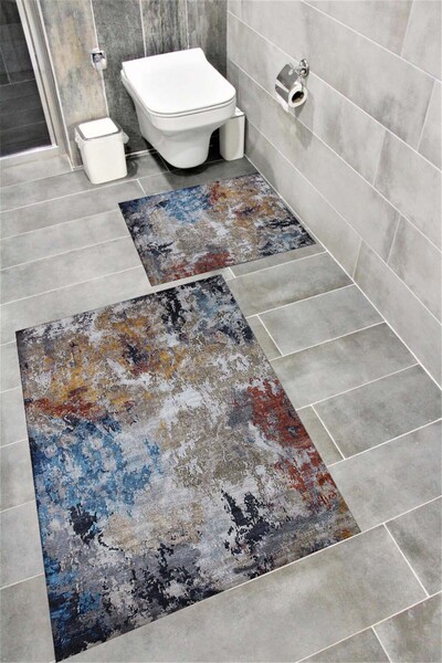 Bordo Halı مجموعة سجادة حمام مزخرفة ماصة للماء وناعمة وغير قابلة للانزلاق ومم...