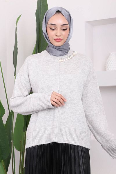 İmajButik Πλεκτό πουλόβερ Shardon με γκρι γιακά