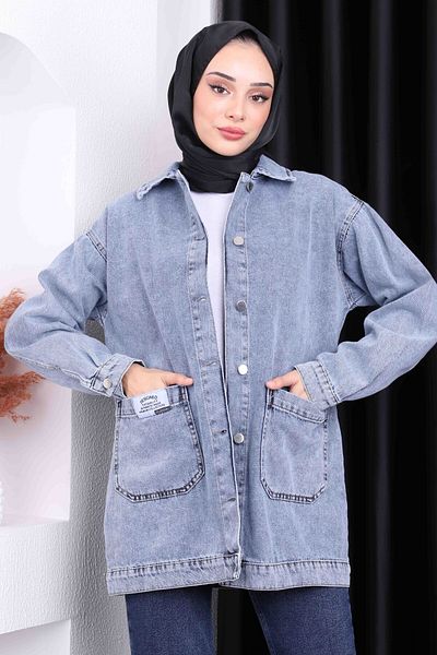 İmajButik Μπλε τζιν μπουφάν με κουμπιά