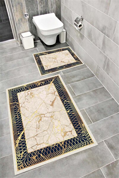 Bordo Halı مجموعة سجادة حمام مزخرفة ماصة للماء وناعمة وغير قابلة للانزلاق ومم...