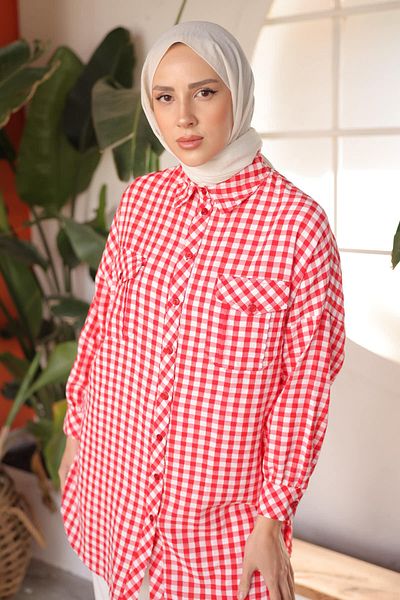 İmajButik تونيك بجيب أمامي بأكمام خفاش حمراء