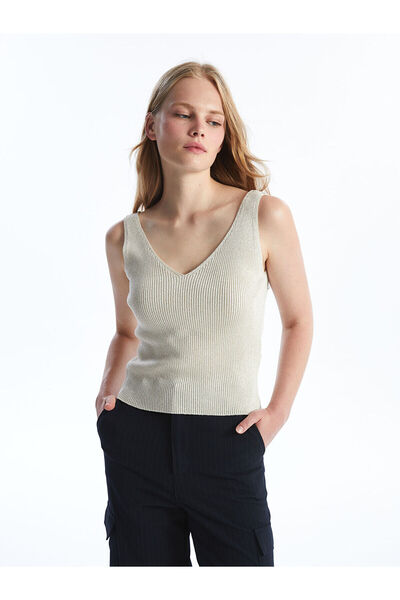 LC Waikiki LCW Vision Damen-Strickpullover mit V-Ausschnitt