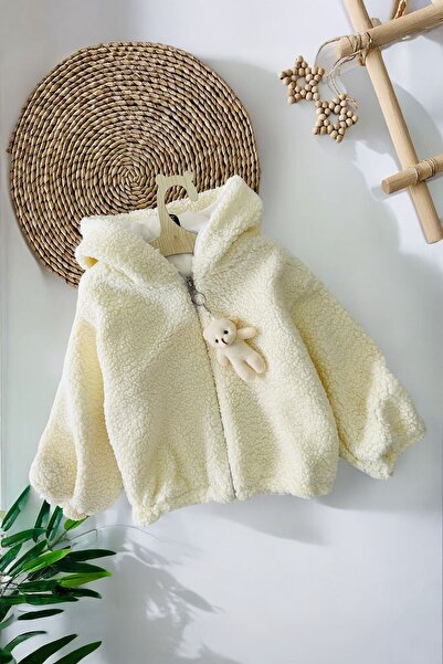 Minigimin Cicileri معطف لامب للفتيات الصغيرات مع إكسسوارات الدبدوب - كريمي