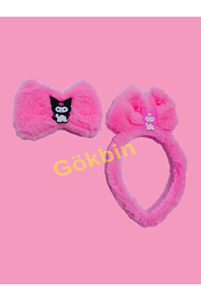 Gökbin Banda de păr cu cataramă cu coroană din pluș Kuromi Kawai pentru copii