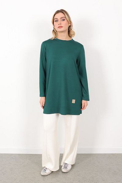 Linvey Crystal Combed Cotton Crew Neck Relaxed Fit Basic Long Tunic