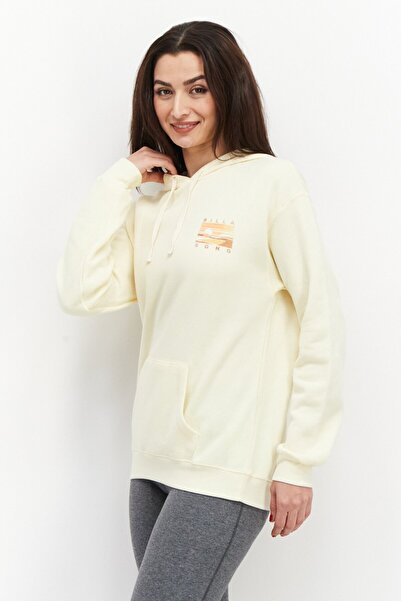 BİLLABONG Women Hooded Printed Front Pocket Long Sleeve Fleece Sweatshirts, Yellow