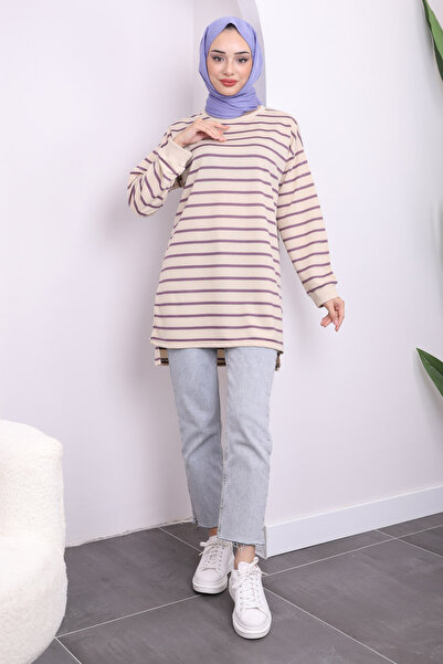 İmajButik Tunica cu dungi cu fante laterale de prune
