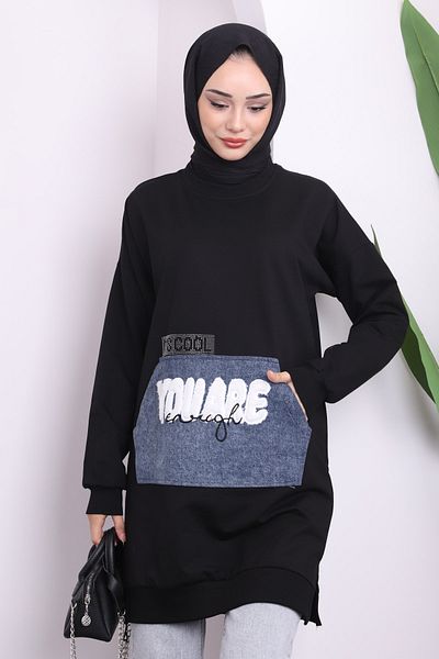 İmajButik Black Two Thread Tunic with Front Pocket