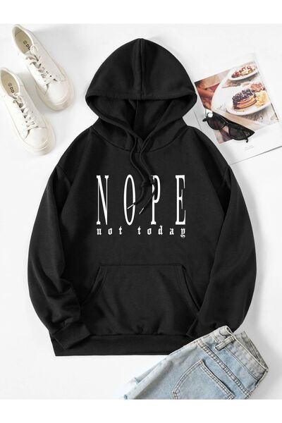 Frisson Φούτερ με κουκούλα Unisex Μαύρο Nope Printed Oversize