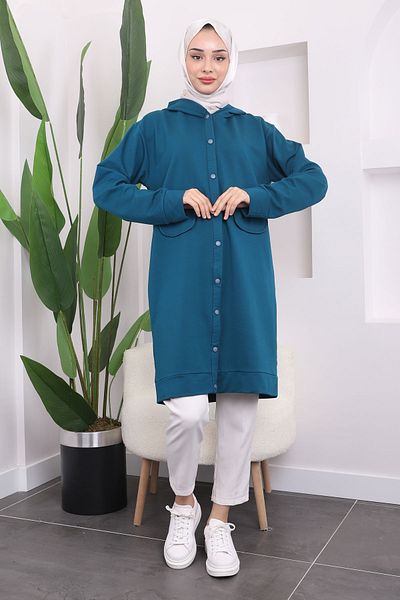 İmajButik Φόρεμα με δύο κλωστές με κουκούλα μπλε βενζίνης