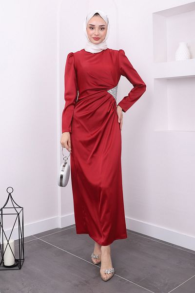 İmajButik Σατέν βραδινό φόρεμα - Claret Red Stone Λεπτομέρεια