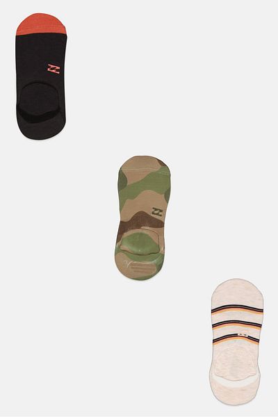 BİLLABONG Women 3 Pack Brand Logo Invisible Socks, Olive