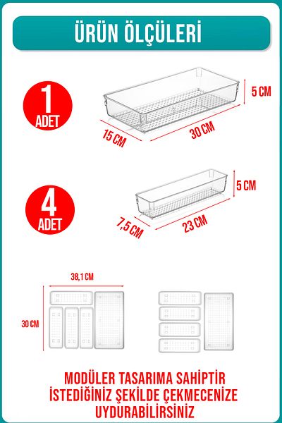 FİTHOME 5 Pieces Modular Clear Drawer Organizer Cutlery Holder