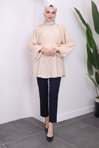 İmajButik Balloon Sleeve and String Waist Stone Tunic