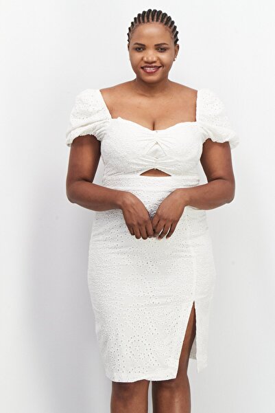 Dark Pink Women Plus Size Textured Midi Dress, White