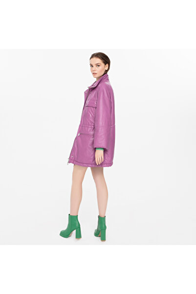 Desa Ayiana Mor Kadın Deri Puffer Kaban