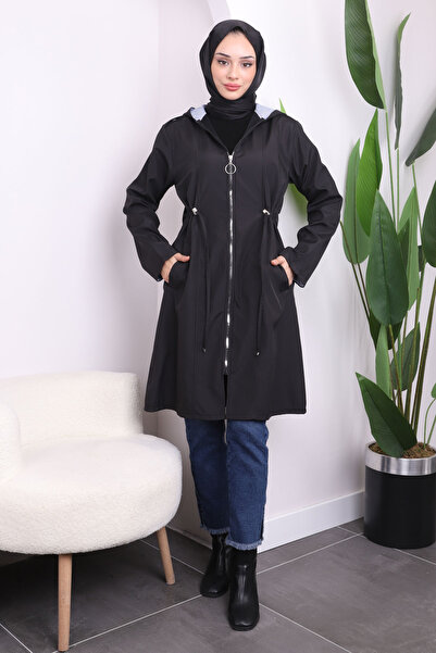 İmajButik Καμπαρντίνα με μαύρη τσέπη με κουκούλα