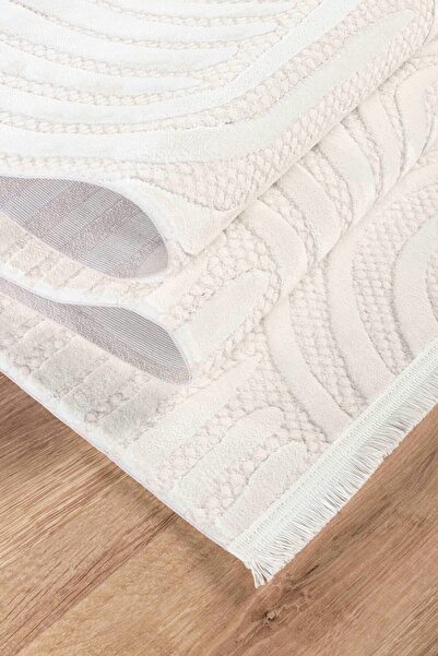 KONFOR Vola 2906 Soft-Textured Modern Living Room, Kitchen, Corridor Rug – Cream, Non-Dust Machine-Made Rug