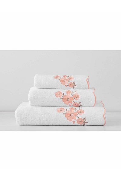 Gül Güler Blossom White-Blue Embroidered Hand Towel