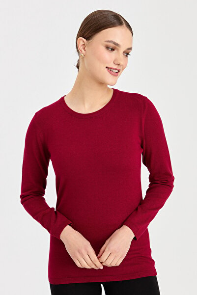 Desen Triko Women's Lycra Long Sleeve Basic Crew Neck Blouse Cherry