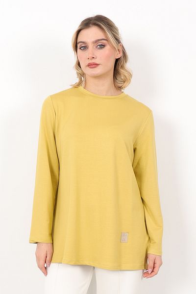 Linvey Kado Crystal Combed Crew Neck Relaxed Fit Basic Crested Tunic