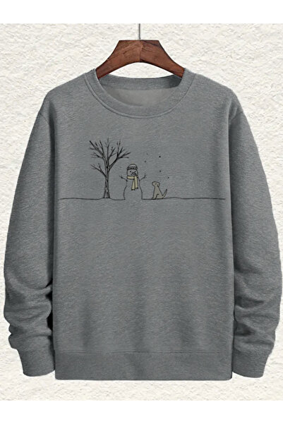 EVIus Hanorac unisex confortabil cu gât rotund tricou Om de zăpadă și câine d...