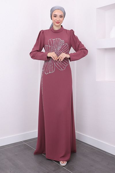 İmajButik Βραδινό φόρεμα Nursema με πέτρα Dusty Rose