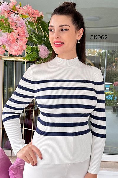 İnce Topuk Half Fisherman Striped Knitwear Blouse 5K062