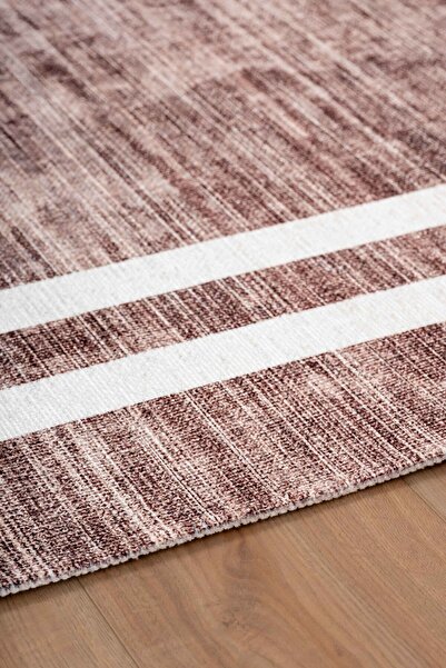 Serente Home Border Patterned Washable Non-Slip Base Chenille Brown White Doorway Carpet 4017