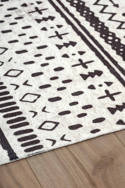 Serente Home Nordic Patterned Washable Non-Slip Base Gray Black Chenille Living Room Carpet 4073