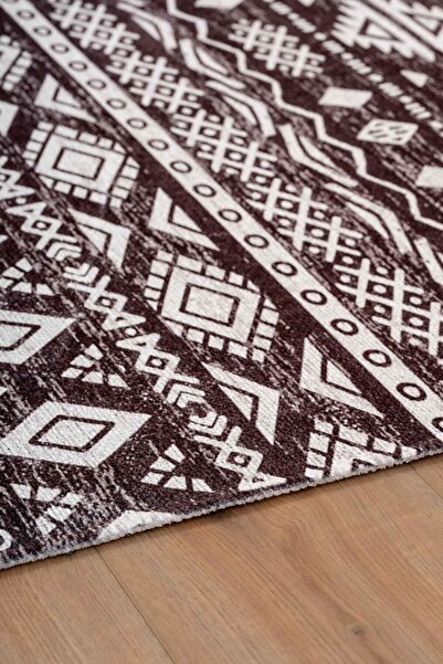 Serente Home Nordic Patterned Washable Non-Slip Base Chenille Brown White Kitchen Carpet 4049