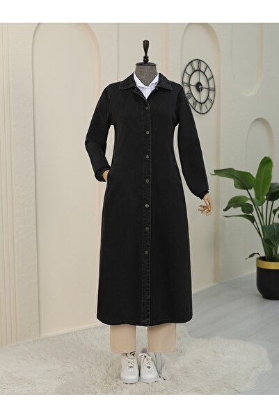 Modamorfo Džínová čepice s elastickým lemem a knoflíky - Černá