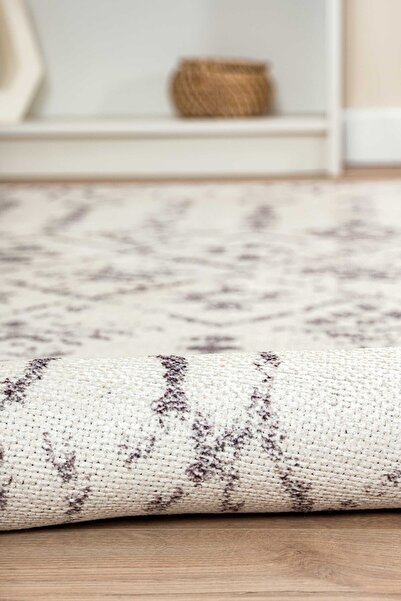 Serente Home İskandinav Desenli Yıkanabilir Kaymaz Taban Şönil Krem Antre Halısı 4040