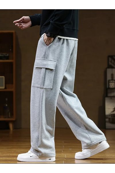 FİTGO Baggy Oversize Cut Seasonal Men's Tracksuit Bottom with Cargo Pockets