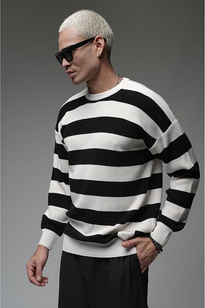 Butik Trend We Striped Oversize Fit Sweatshirt with Crew Neck