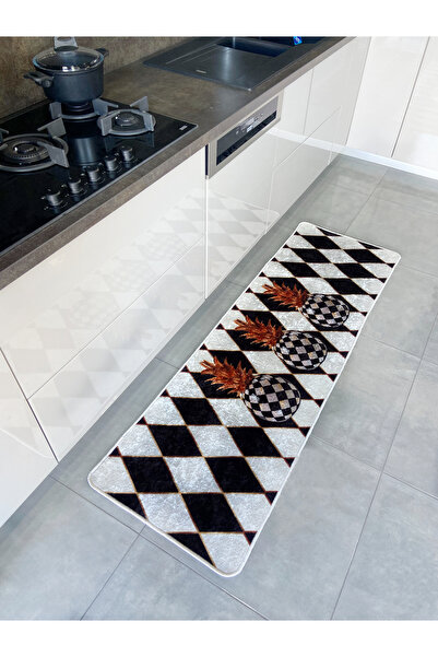 Brillant Dama Desenli Ananas Motifli Lateks Taban Halı