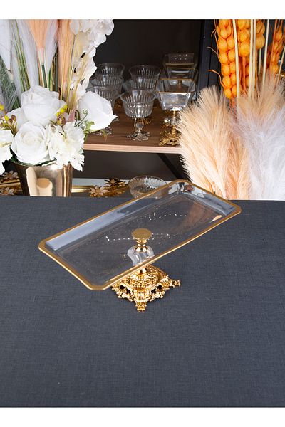 ARGKRİSTAL Rectangular Presentation Table with Metal Legs with Gold Detail