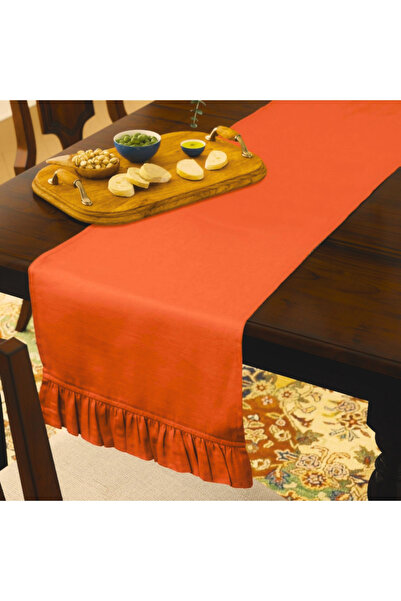 Bc Home Turuncu Fırfırlı Runner 40 x 140 cm Yumuşak Tuşeli ,Kadife Görünümlü, Bohem, İskandinav, Yılbaşı