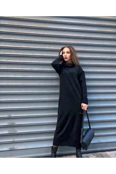 İpeksi Silky Women's Long Sleeve High Neck Midi Length Knitwear Dress (Without Belt)