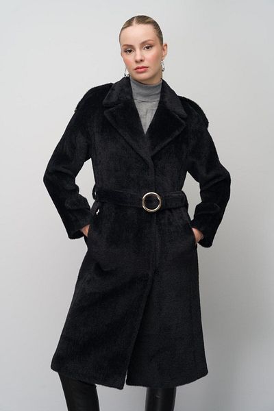 Olcay Palton negru Angora Look - cu închidere cu apăsare, epoleți și accesorii cu lanț 3074