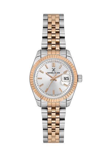 Daniel Klein Women's Silver-Rose- Steel Case Round Dial Metal Band Wristwatch Quartz Movement Analog E