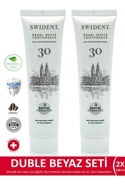 SWIDENT 2x Pieces Pearl White 100ml Toothpaste Double Effect Whitening Multi-Alazöde Whitening Toothpaste