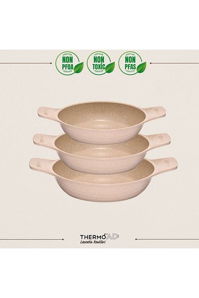 ThermoAD Mink Hot Pot Saucepan Set - 3 Pieces, Cast Iron Self-Handle, 18Cm-20Cm-22Cm