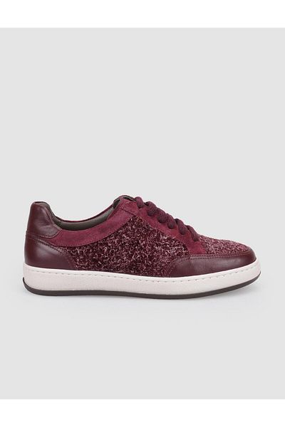 Cabani 100% Genuine Leather Burgundy Lace-Up Women's Sneakers